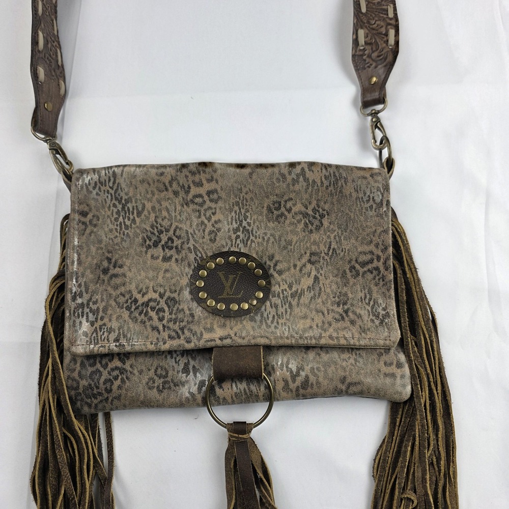Keep It Gypsy Crossbody Bag Womens Medium Brown Leopard Fringe Western Boho